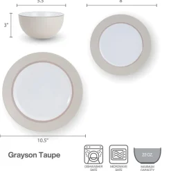 Pfaltzgraff® Grayson Taupe 12 Piece Dinnerware Set, Service for 4- Dinnerware Service For 4