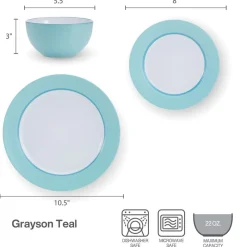 Pfaltzgraff® Grayson Teal 12 Piece Dinnerware Set, Service for 4- Dinnerware Service For 4
