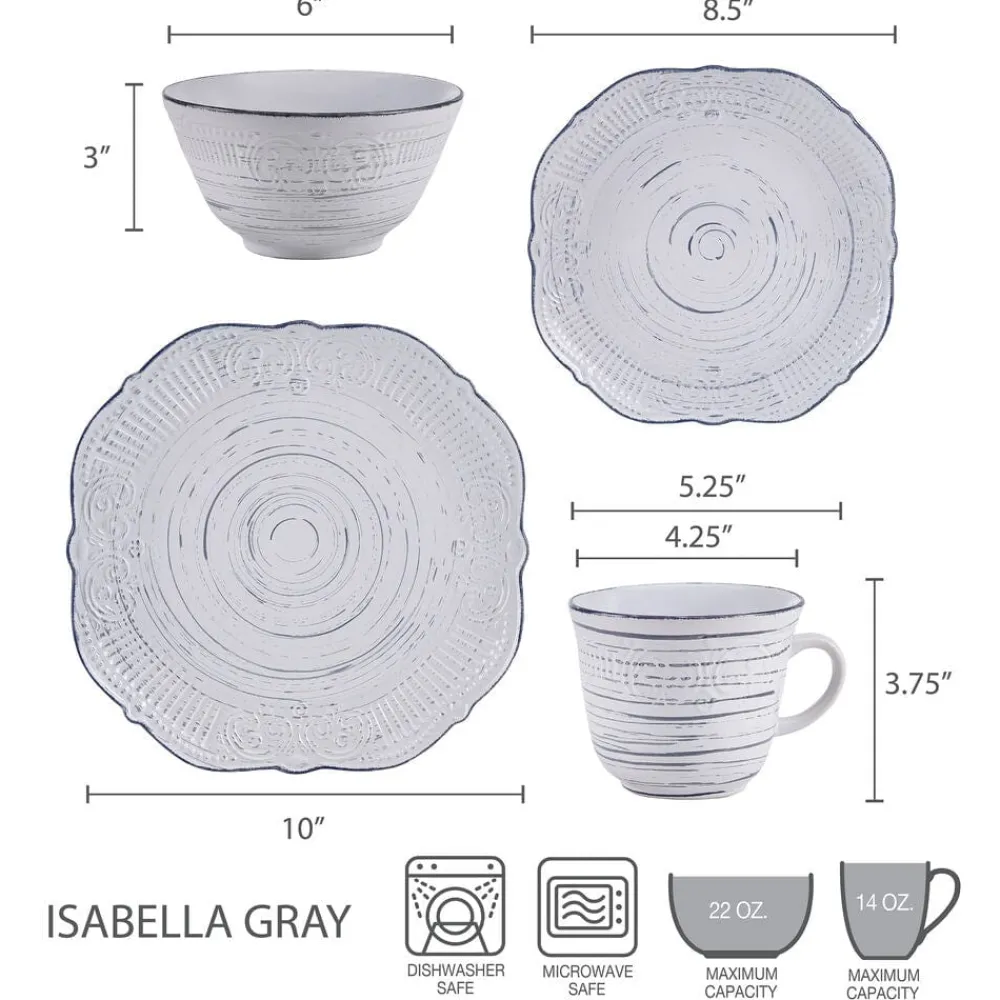 Pfaltzgraff® Isabella Gray 16 Piece Dinnerware Set, Service for 4- Dinnerware Service For 4