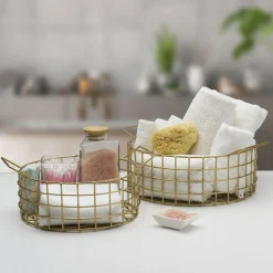 Gourmet Basics® Kendall Set Of 2 Gold Centerpiece Baskets- Decor|Fruit And Storage Baskets