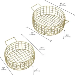 Gourmet Basics® Kendall Set Of 2 Gold Centerpiece Baskets- Decor|Fruit And Storage Baskets