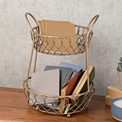 Gourmet Basics® Lattice 2 Tier Matte Gold Countertop Basket- Fruit And Storage Baskets