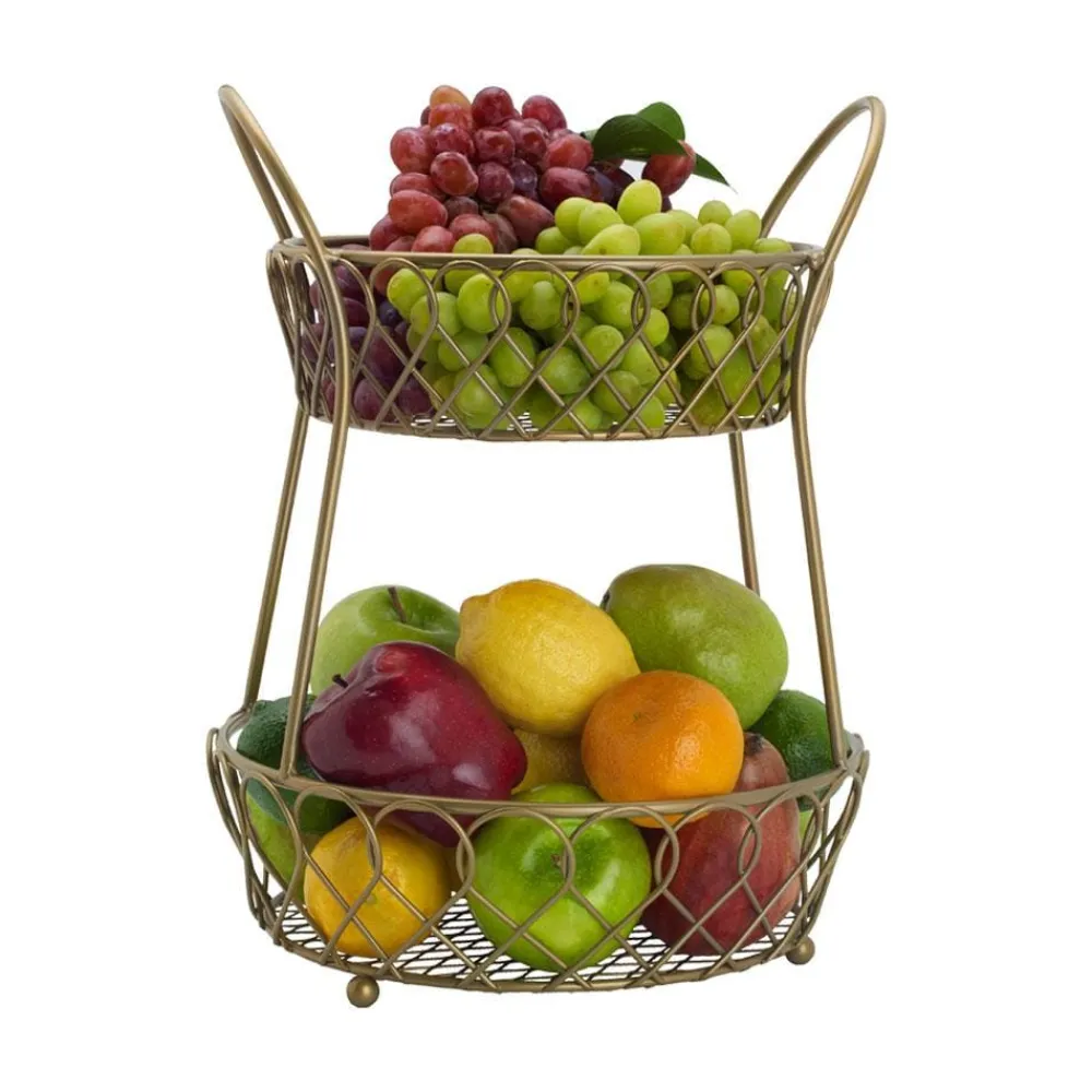 Gourmet Basics® Lattice 2 Tier Matte Gold Countertop Basket- Fruit And Storage Baskets