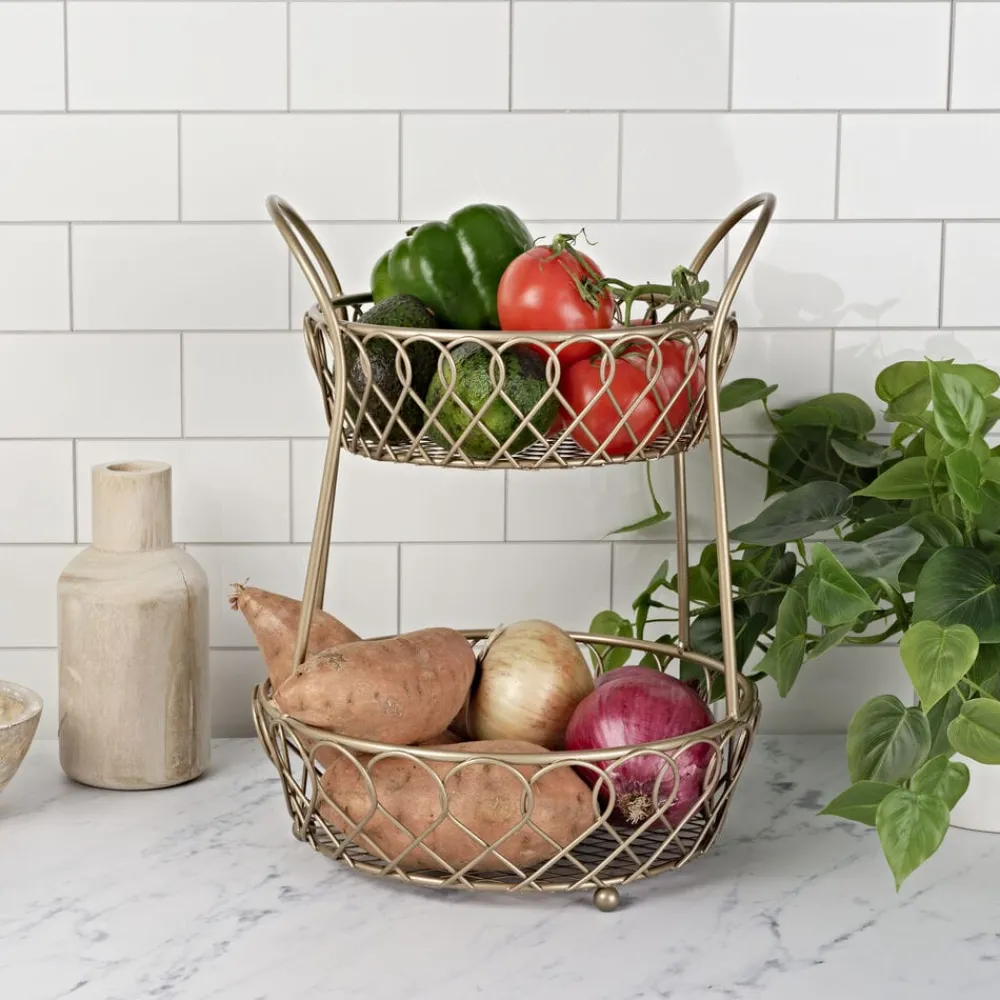 Gourmet Basics® Lattice 2 Tier Matte Gold Countertop Basket- Fruit And Storage Baskets