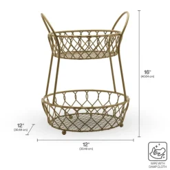 Gourmet Basics® Lattice 2 Tier Matte Gold Countertop Basket- Fruit And Storage Baskets
