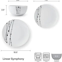 Studio Nova Linear Symphony 12 Piece Dinnerware Set, Service for 4- Dinnerware Service For 4