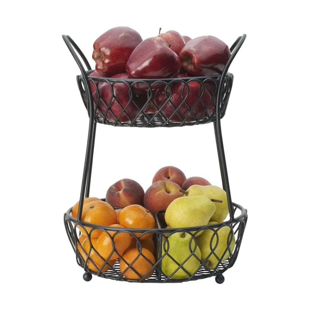 Gourmet Basics® Loop and Lattice 2 Tier Basket with Divider- Fruit And Storage Baskets