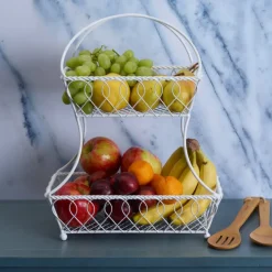 Gourmet Basics® Loop And Lattice 2 Tier White Flatback Storage Basket- Fruit And Storage Baskets