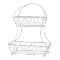 Gourmet Basics® Loop And Lattice 2 Tier White Flatback Storage Basket- Fruit And Storage Baskets
