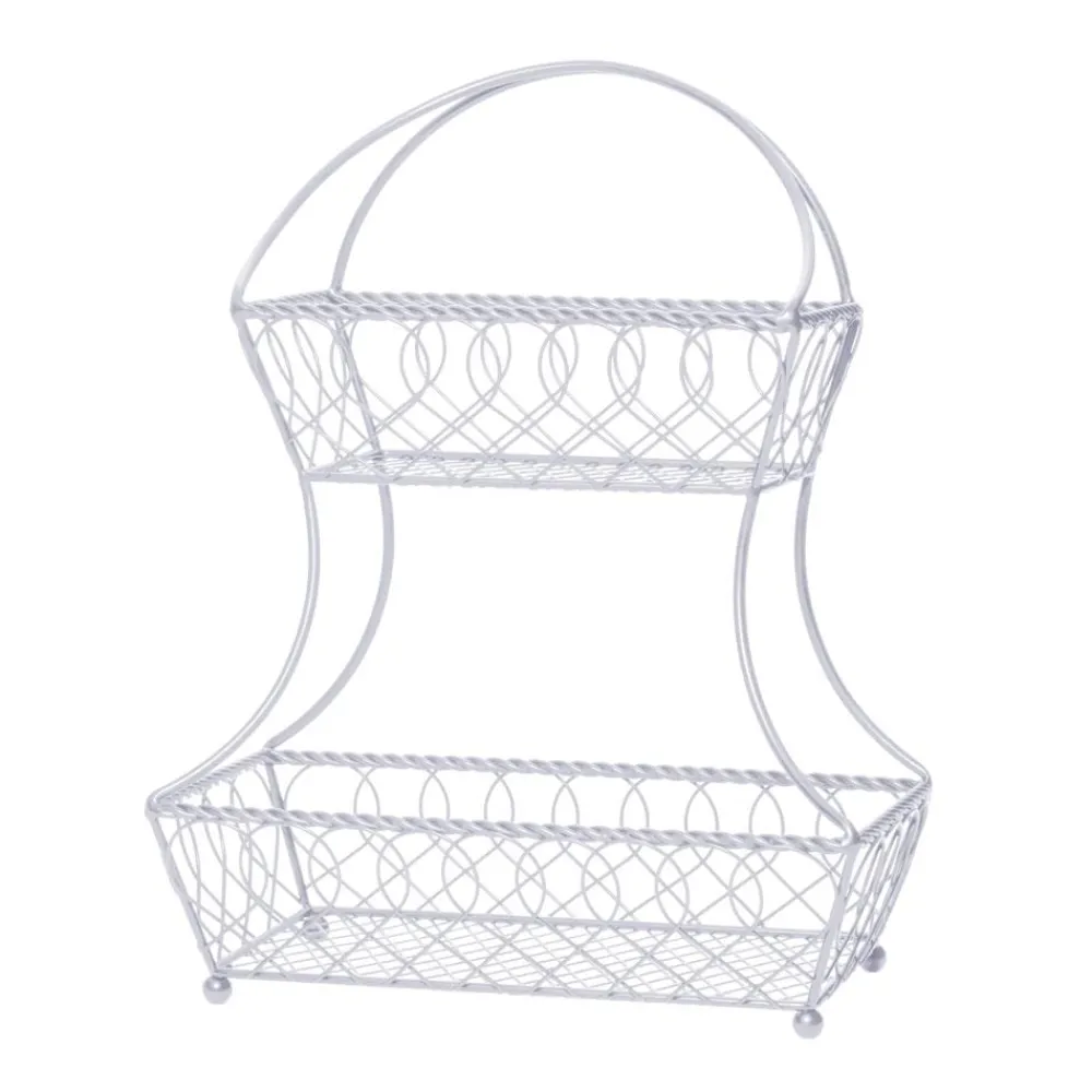 Gourmet Basics® Loop And Lattice 2 Tier White Flatback Storage Basket- Fruit And Storage Baskets