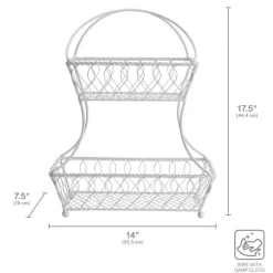 Gourmet Basics® Loop And Lattice 2 Tier White Flatback Storage Basket- Fruit And Storage Baskets