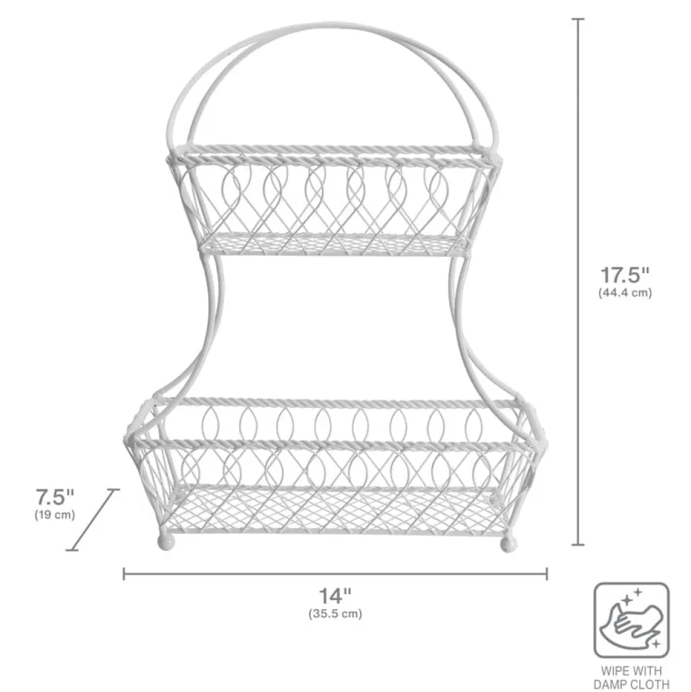 Gourmet Basics® Loop And Lattice 2 Tier White Flatback Storage Basket- Fruit And Storage Baskets