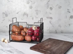 Gourmet Basics® Madam Grid Stacking and Nesting Basket with Mango Wood Lid- Fruit And Storage Baskets