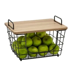 Gourmet Basics® Madam Stacking And Nesting Basket with Acacia Lid- Fruit And Storage Baskets