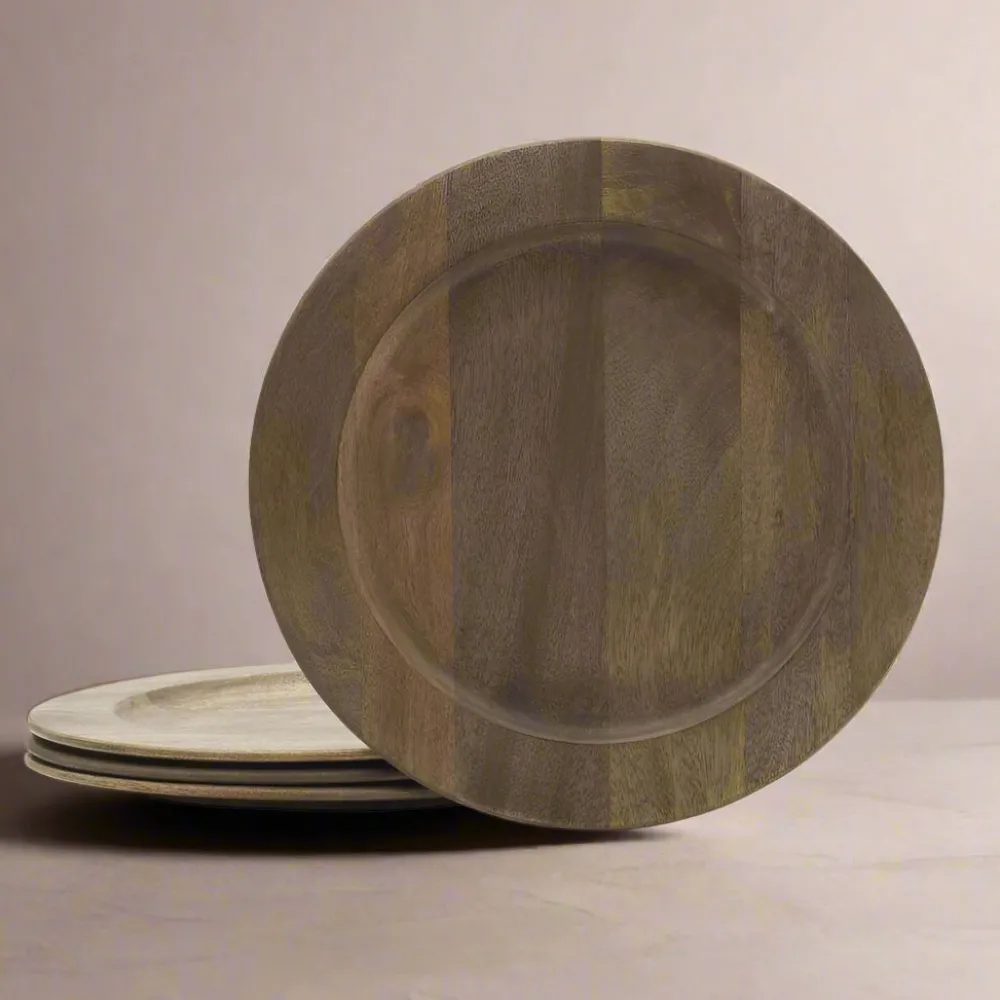 Gourmet Basics® Mango Wood Set of 4 Charger Plates- Decor