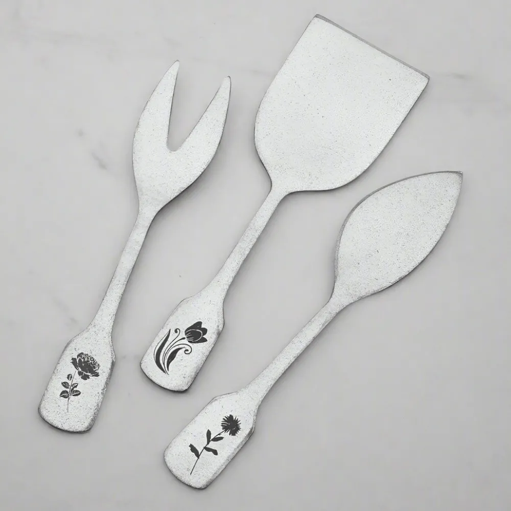 Towle® Living Matte Floral 3 Piece Cheese Spreader Set- Openstock