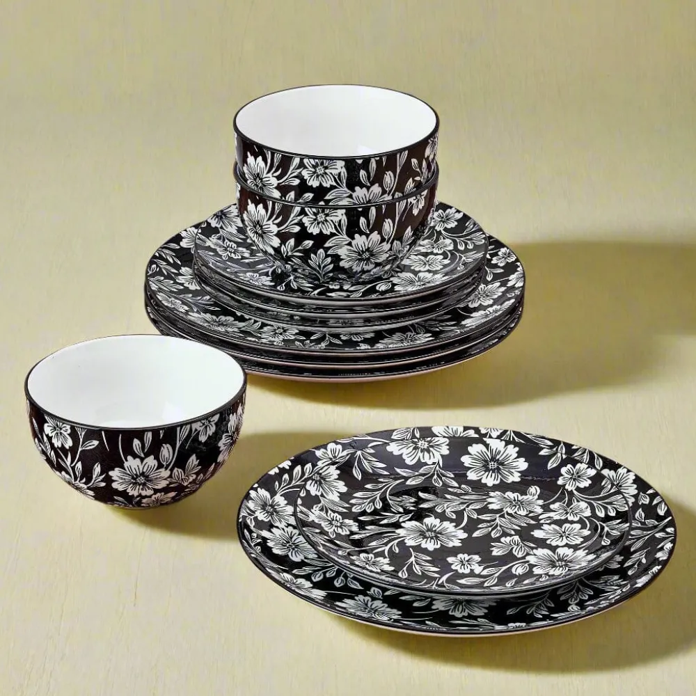Pfaltzgraff® Midnight Blooms 12 Piece Dinnerware Set, Service for 4- Dinnerware Service For 4
