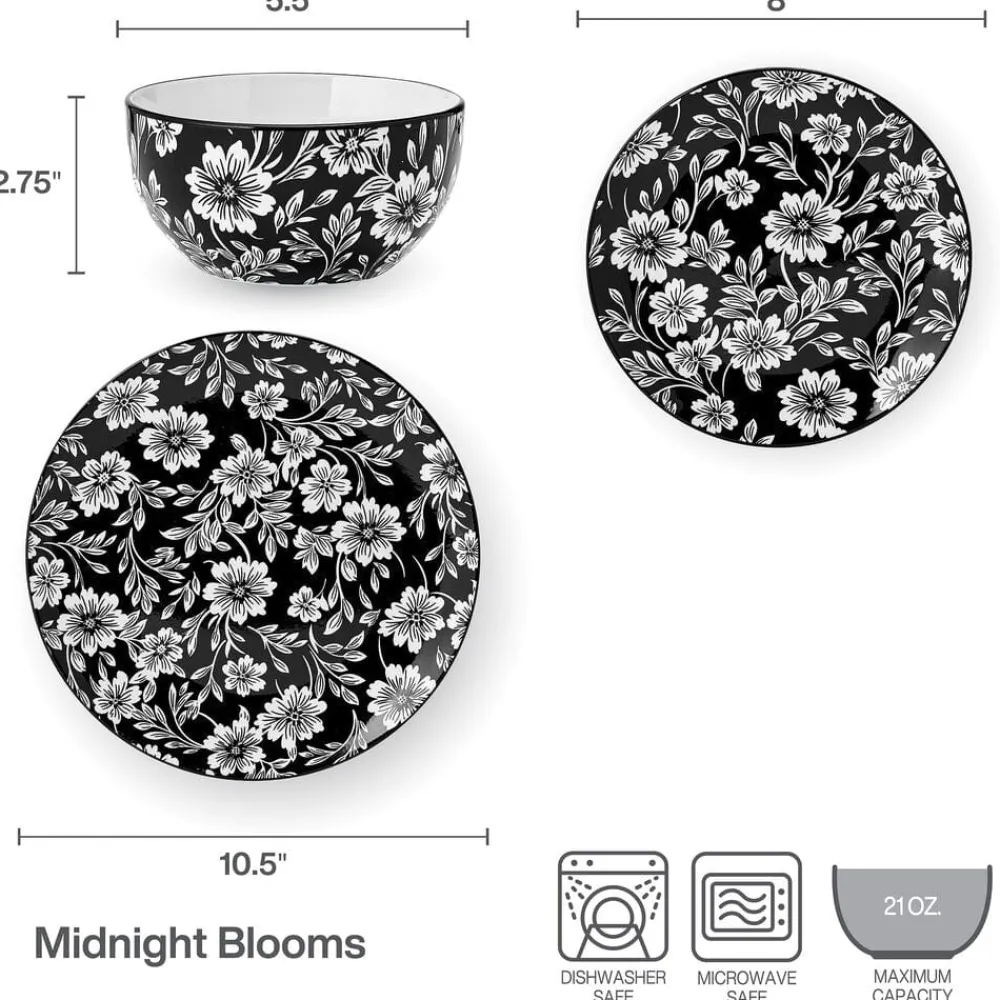 Pfaltzgraff® Midnight Blooms 12 Piece Dinnerware Set, Service for 4- Dinnerware Service For 4