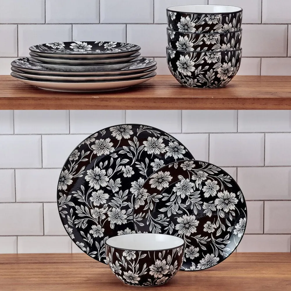 Pfaltzgraff® Midnight Blooms 12 Piece Dinnerware Set, Service for 4- Dinnerware Service For 4