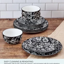 Pfaltzgraff® Midnight Blooms 12 Piece Dinnerware Set, Service for 4- Dinnerware Service For 4