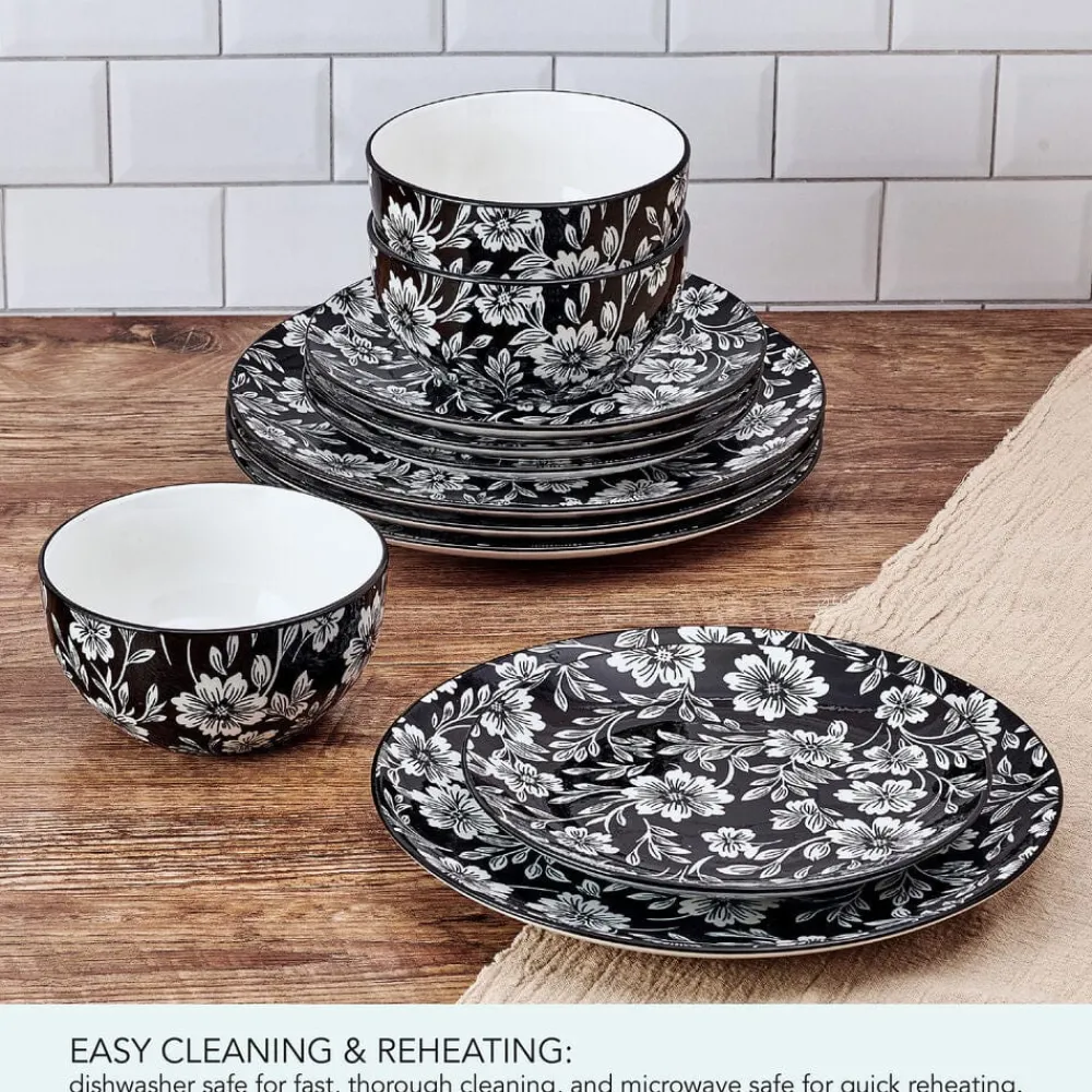 Pfaltzgraff® Midnight Blooms 12 Piece Dinnerware Set, Service for 4- Dinnerware Service For 4