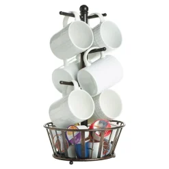 Gourmet Basics® Mug Tree Stand with Basket- Fruit And Storage Baskets