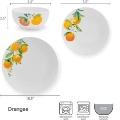 Studio Nova Oranges 12 Piece Dinnerware Set, Service for 4- Dinnerware Service For 4