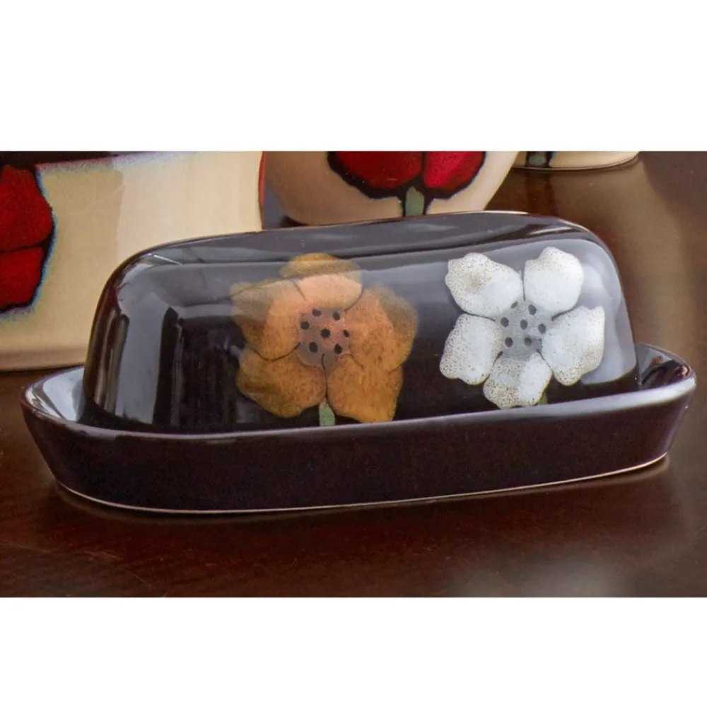 Pfaltzgraff® Painted Poppies Covered Butter Dish- Butter Dishes
