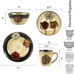 Pfaltzgraff® Painted Poppies Service for 8 with Serveware- Dinnerware Service For 8