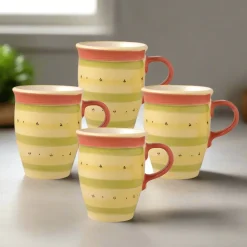 Pfaltzgraff® Pistoulet® Set of 4 Mugs with Red Handle- Coffee Mugs