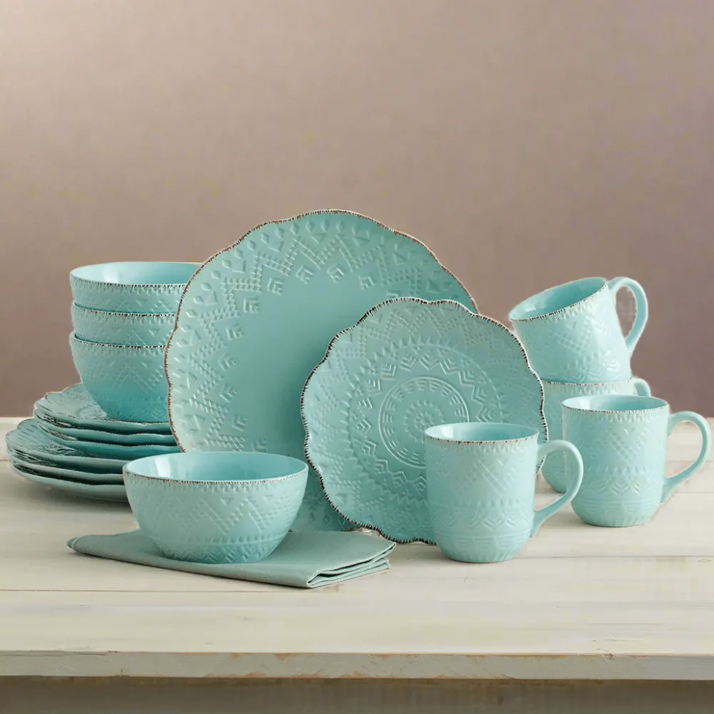 Pfaltzgraff® Remembrance Teal Dinnerware Set- Dinnerware Service For 8|Dinnerware Service For 4