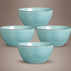 Pfaltzgraff® Remembrance Teal Set of 4 Soup Cereal Bowls- Soup Cereal Bowls
