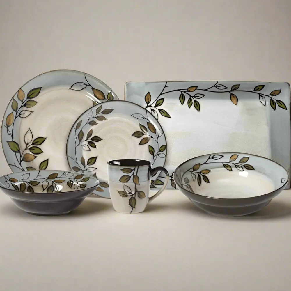 Pfaltzgraff® Rustic Leaves Service for 8 with Serveware- Dinnerware Service For 8