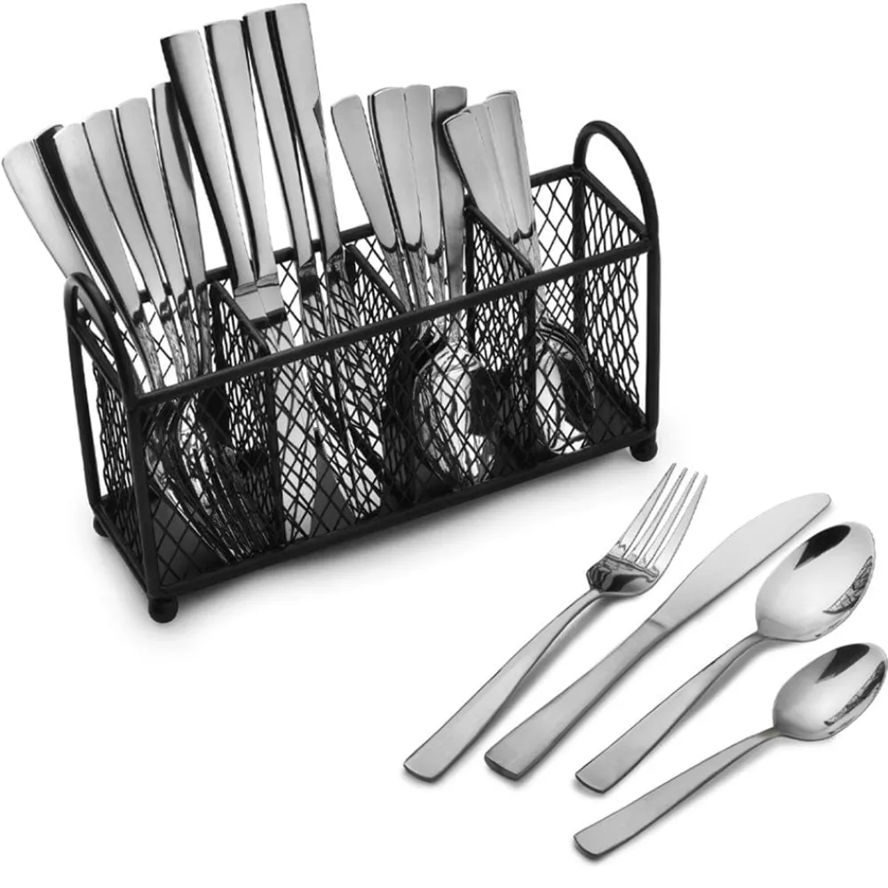 Pfaltzgraff® Satin Danford 24 Piece Flatware Set with Wire Caddy, Service for 6- Sets