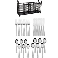 Pfaltzgraff® Satin Danford 24 Piece Flatware Set with Wire Caddy, Service for 6- Sets