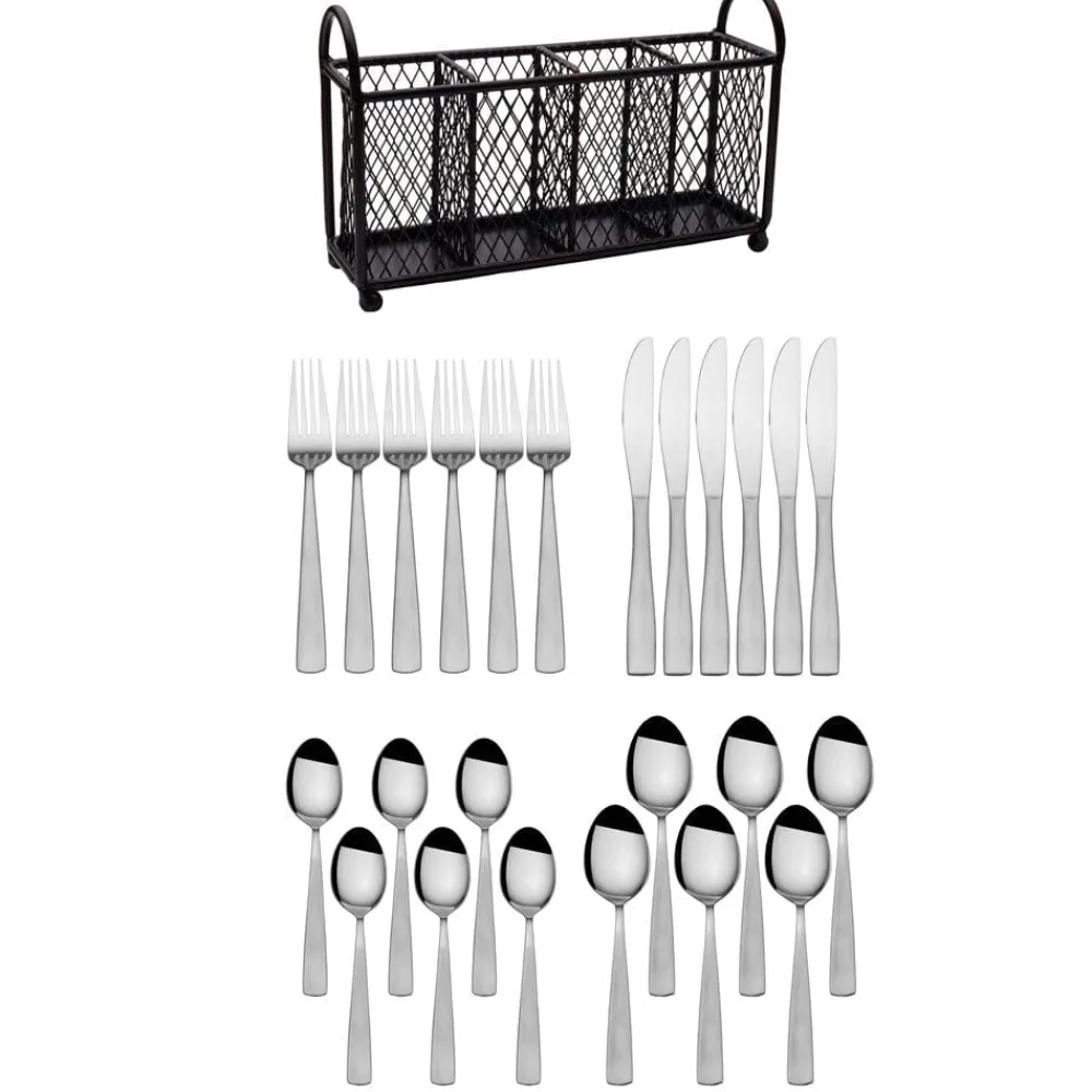 Pfaltzgraff® Satin Danford 24 Piece Flatware Set with Wire Caddy, Service for 6- Sets