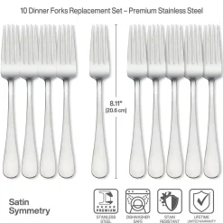 Gourmet Basics® Satin Symmetry Set of 10 Dinner Forks- Openstock|Sets