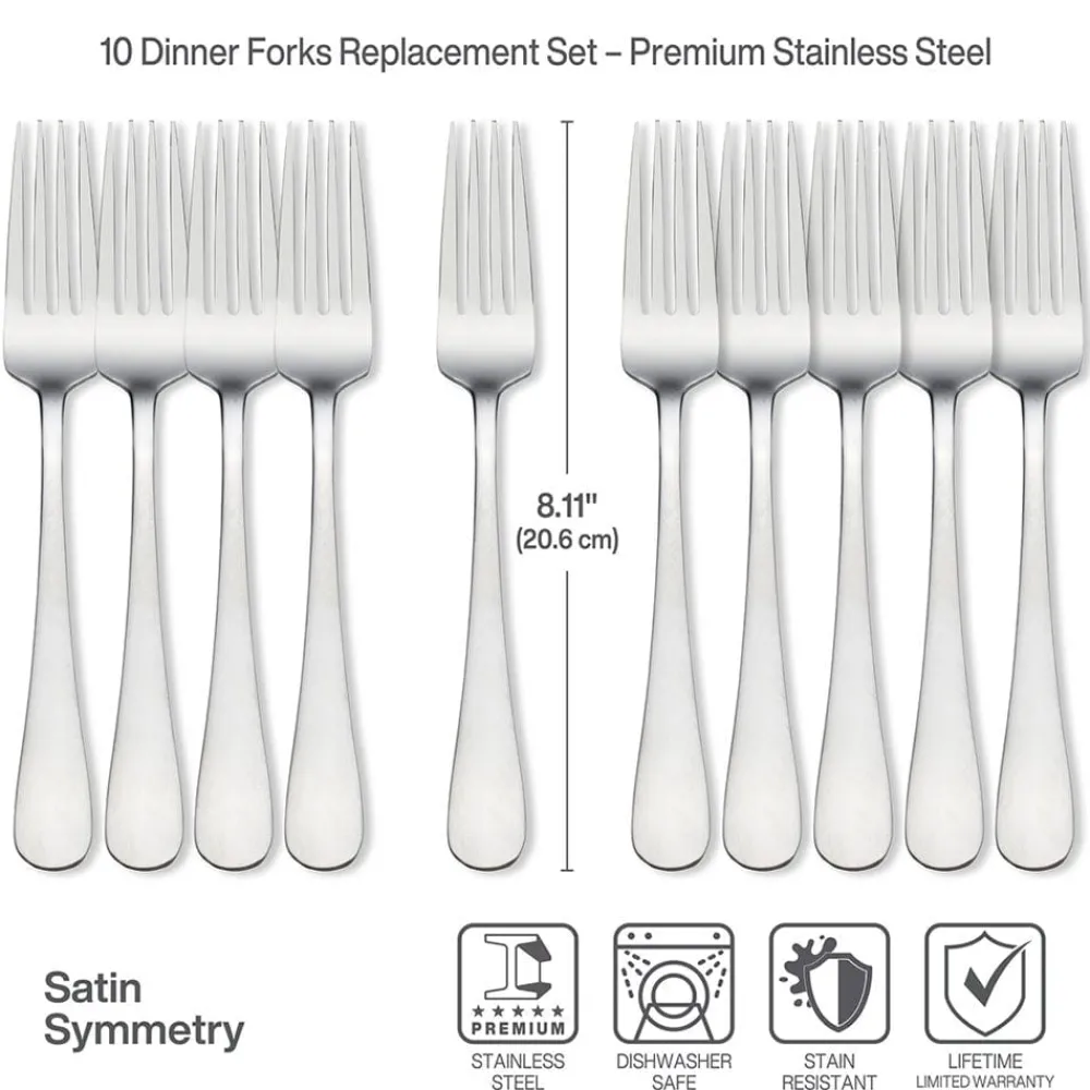 Gourmet Basics® Satin Symmetry Set of 10 Dinner Forks- Openstock|Sets