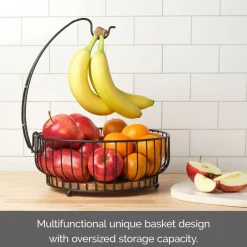 Gourmet Basics® Savannah Fruit Storage Basket with Banana Hook- Fruit And Storage Baskets