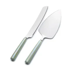 International® Silver Serenity Ceramic Handle 2 Piece Cake Knife and Server Set- Cake Knives And Servers