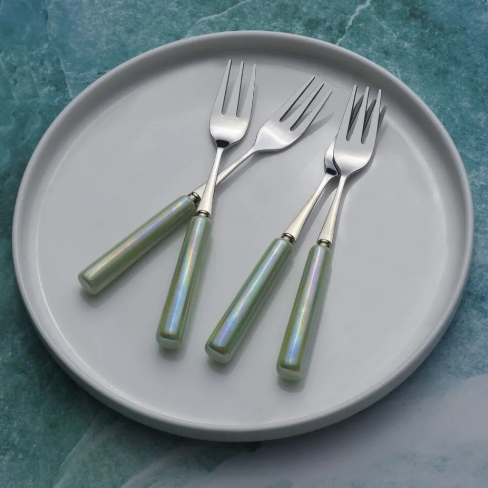 International® Silver Serenity Ceramic Handle Set of 4 Appetizer Forks- Openstock