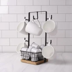 Gourmet Basics® Stella Mug Tree with Storage Basket- Fruit And Storage Baskets