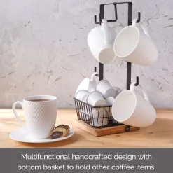 Gourmet Basics® Stella Mug Tree with Storage Basket- Fruit And Storage Baskets