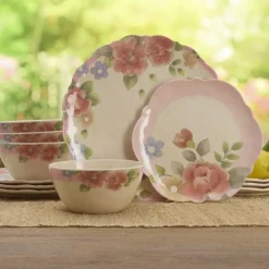 Pfaltzgraff® Tea Rose Outdoor Melamine Dinnerware Set- Dinnerware Service For 8|Dinnerware Service For 4
