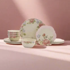 Pfaltzgraff® Tea Rose Outdoor Melamine Dinnerware Set- Dinnerware Service For 8|Dinnerware Service For 4