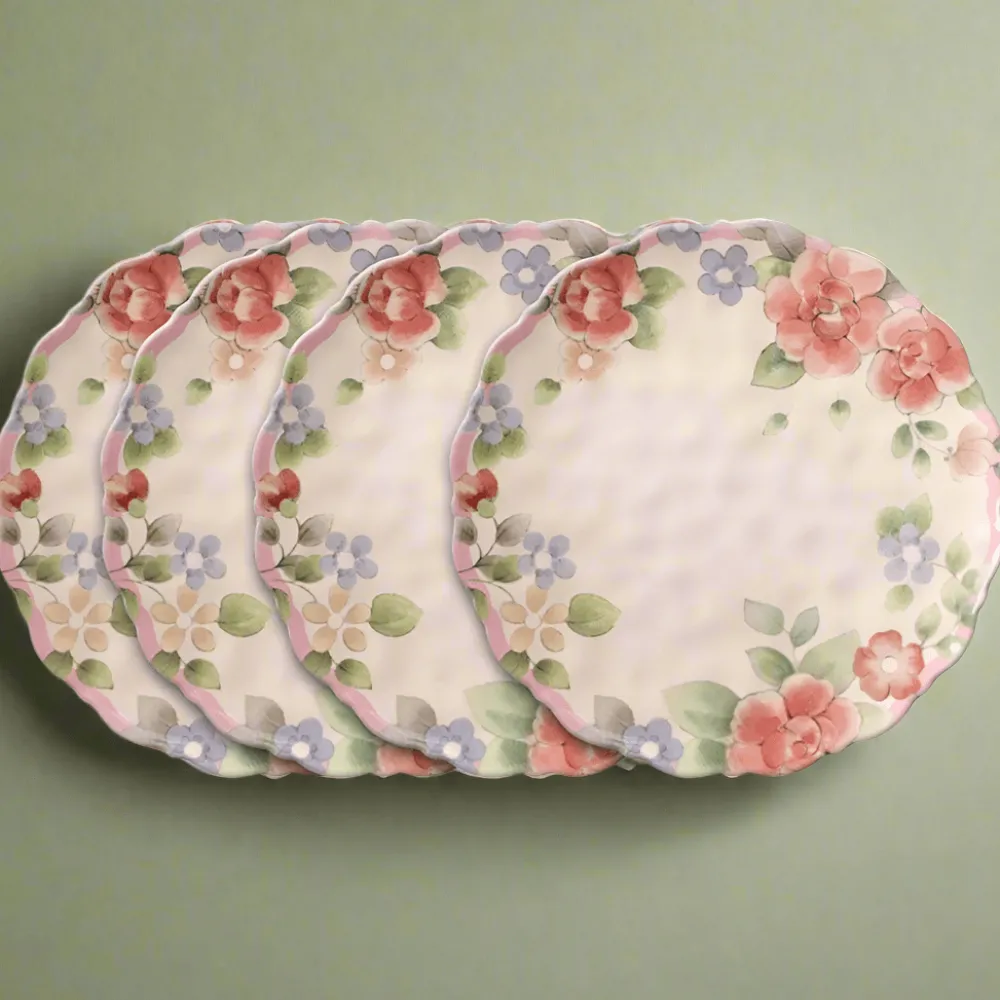 Pfaltzgraff® Tea Rose Set of 4 Outdoor Melamine Dinner Plates- Dinner Plates