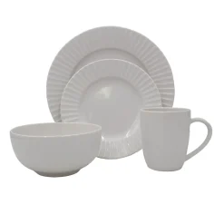 - White Embossed 32 Piece Dinnerware Set, Service for 8- Dinnerware Service For 8