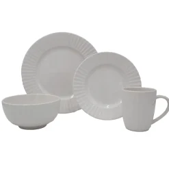 - White Embossed 32 Piece Dinnerware Set, Service for 8- Dinnerware Service For 8