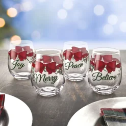 Pfaltzgraff® Winterberry® Ribbon Set of 4 Stemless Wine Glasses- Drinking Glasses