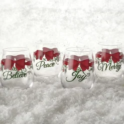 Pfaltzgraff® Winterberry® Ribbon Set of 4 Stemless Wine Glasses- Drinking Glasses